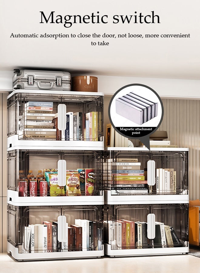 Spides 5 Tiers Foldable Storage Cabinet Multifunctional Double Door Stackable Plastic Storage Bins Cabinet with Wheels Large Capacity Thickened Multi-layer Storage Cabinet for Home, Office，Bedroom， Living Room， Study - Image 2